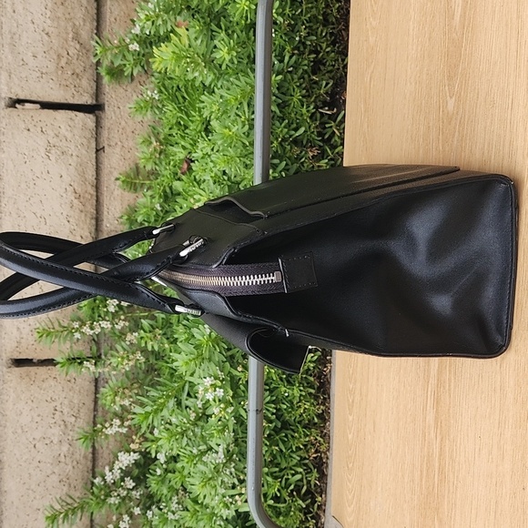 Calvin Klein Lock Black Leather Satchel - Picture 3 of 16